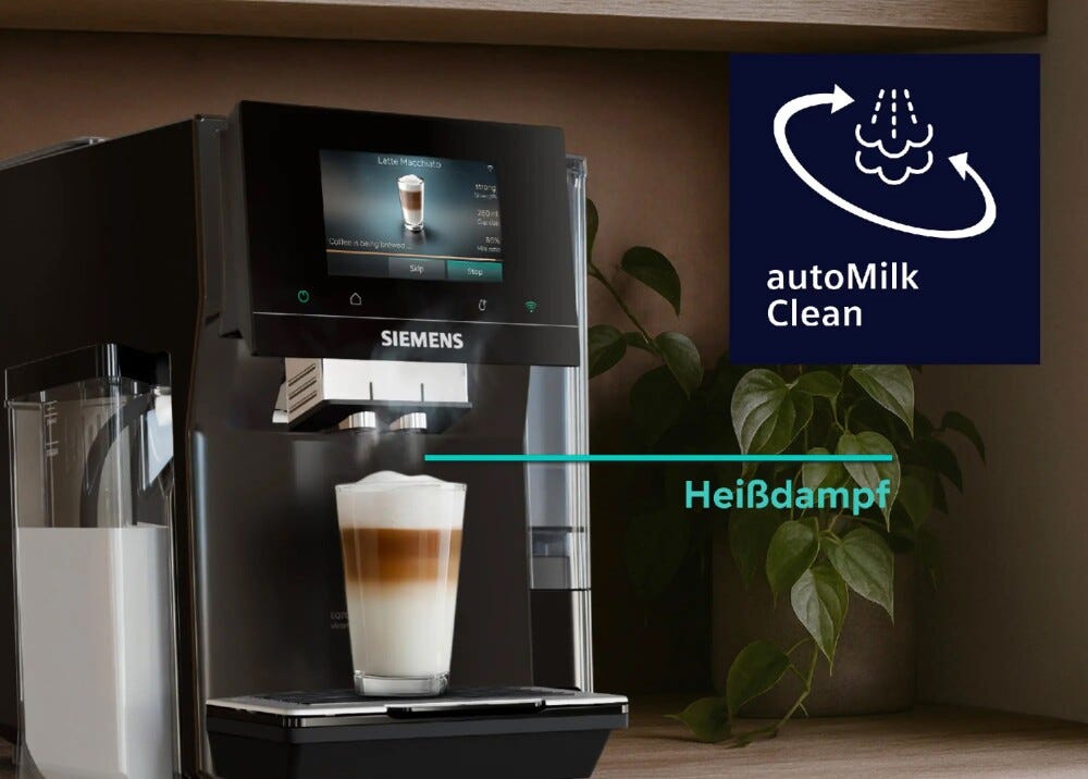 Siemens TQ725E03 EQ700 iAroma Macchina da caffè automatica, macinacaffè e sistema latte integrato, funzione Coldbrew, display touch, Home Connect, nero