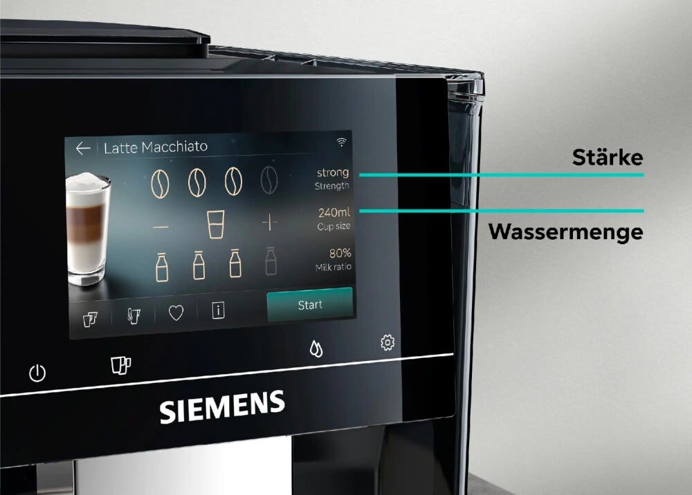 Siemens TQ725E03 EQ700 iAroma Macchina da caffè automatica, macinacaffè e sistema latte integrato, funzione Coldbrew, display touch, Home Connect, nero