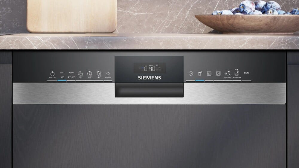 Siemens SX53ES22CE iQ300 lavastoviglie incasso integrata parziale cm. 60, 14 coperti, autoOpen dry, terzo cestello, Home Connect, pannello frontale inox