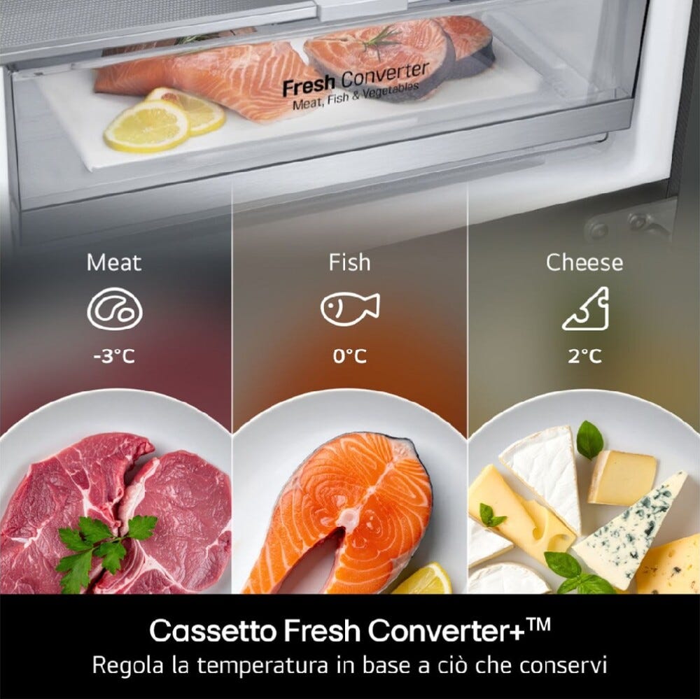 LG GBBS322APY Frigorifero con congelatore a libera installazione 60 cm 375 L, AI Inverter, Door & Linear Cooling, Classe A