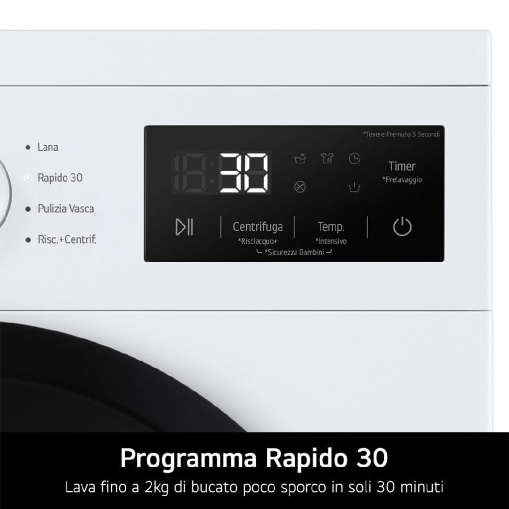 LG F4NA1009NWK Lavatrice 9 kg, 1.350 giri, Classe A, design essenziale