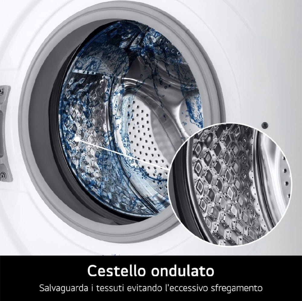 LG F4NA1009NWK Lavatrice 9 kg, 1.350 giri, Classe A, design essenziale