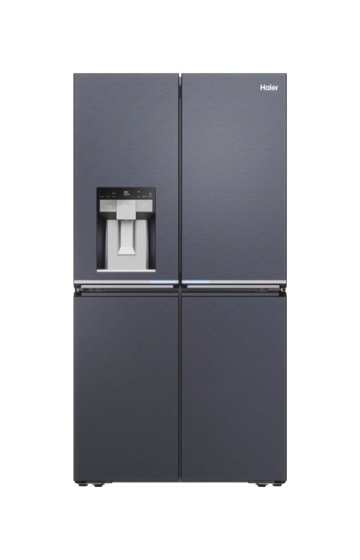 Haier HCR7918EIMB Frigorifero con congelatore 4 porte cm. 91, capacità 601 litri, Total No Frost, Air Surround, Switch Zone, brushed black