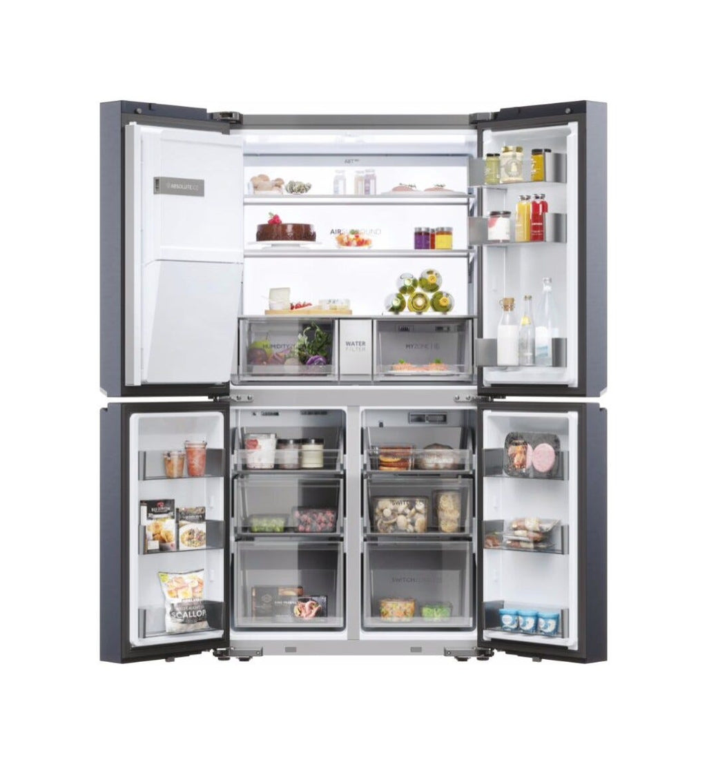 Haier HCR7918EIMB Frigorifero con congelatore 4 porte cm. 91, capacità 601 litri, Total No Frost, Air Surround, Switch Zone, brushed black