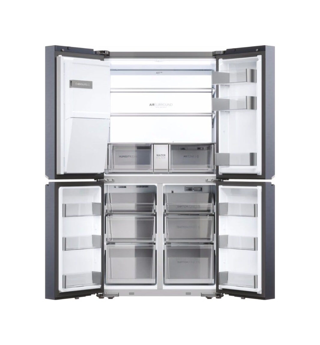 Haier HCR7918EIMB Frigorifero con congelatore 4 porte cm. 91, capacità 601 litri, Total No Frost, Air Surround, Switch Zone, brushed black