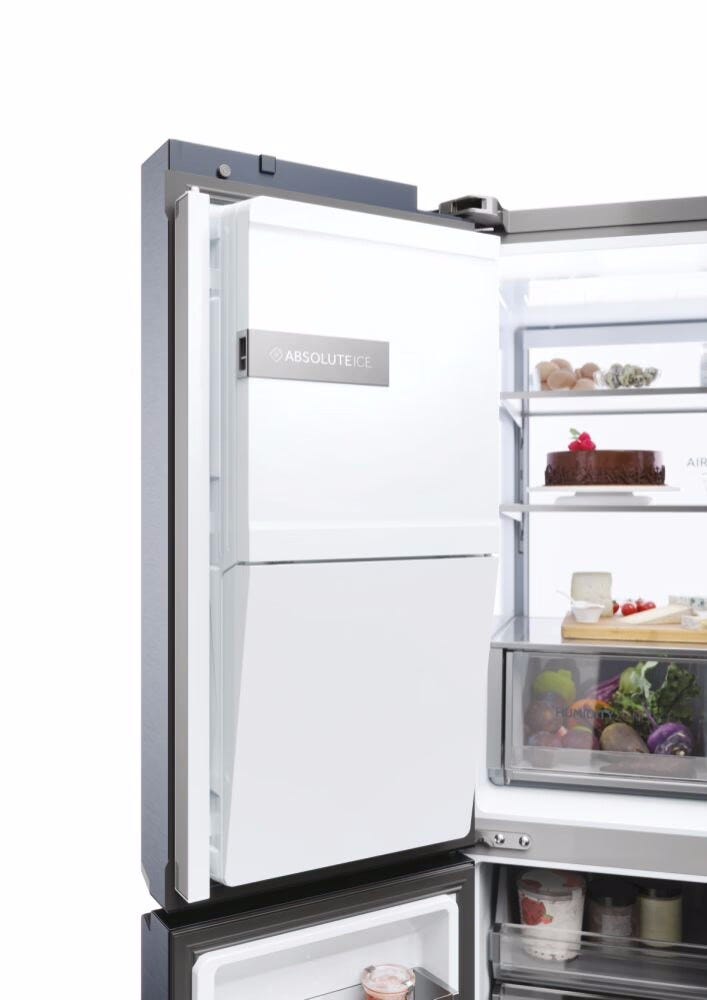 Haier HCR7918EIMB Frigorifero con congelatore 4 porte cm. 91, capacità 601 litri, Total No Frost, Air Surround, Switch Zone, brushed black
