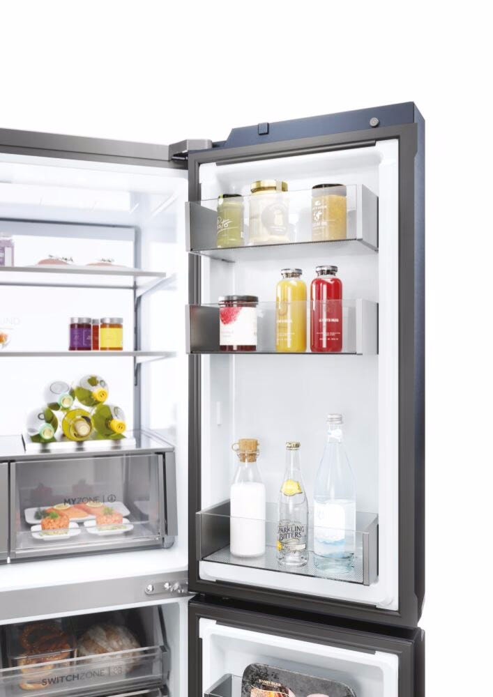Haier HCR7918EIMB Frigorifero con congelatore 4 porte cm. 91, capacità 601 litri, Total No Frost, Air Surround, Switch Zone, brushed black