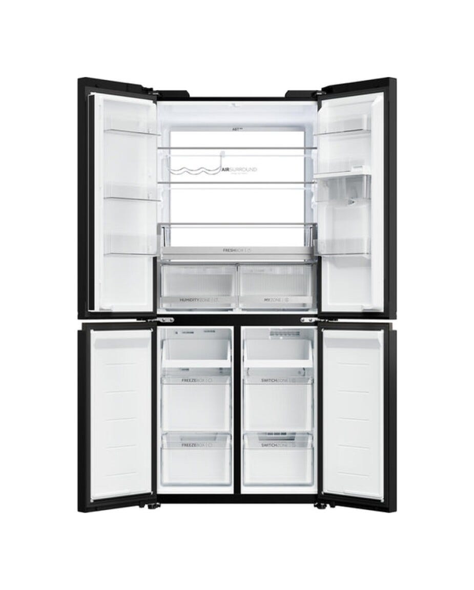 Haier HCKR7819DWGB Frigorifero con congelatore 4 porte cm. 83, capacità 459 litri, Total No Frost Air Surround, MyZone, Humidity Zone, nero
