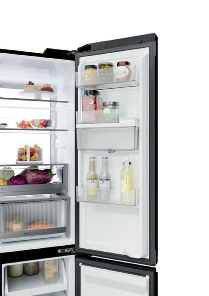 Haier HCKR7819DWGB Frigorifero con congelatore 4 porte cm. 83, capacità 459 litri, Total No Frost Air Surround, MyZone, Humidity Zone, nero