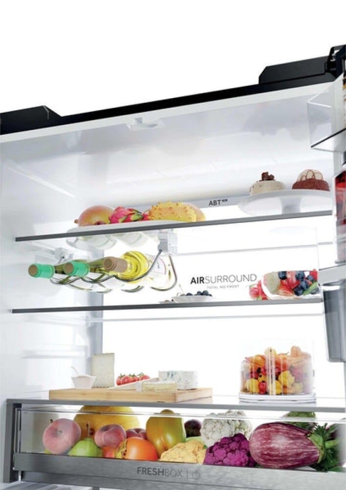 Haier HCKR7819DWGB Frigorifero con congelatore 4 porte cm. 83, capacità 459 litri, Total No Frost Air Surround, MyZone, Humidity Zone, nero