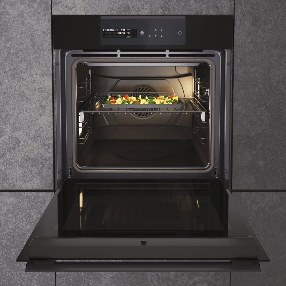 Haier HWO60SM6B9BH I-Message Serie 6 Forno elettrico cm. 60, capacità 70 litri, pirolitico, cottura a vapore, Climatech, sonda carne, nero