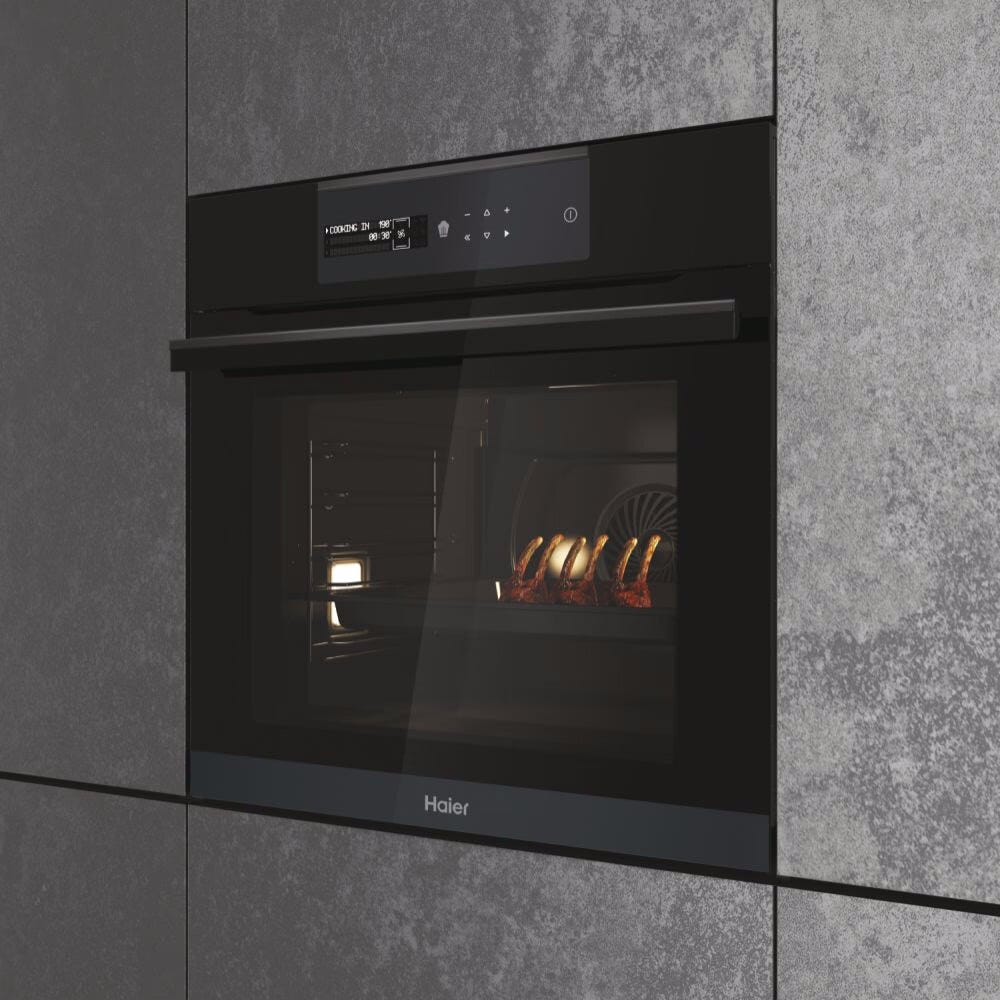 Haier HWO60SM6B9BH I-Message Serie 6 Forno elettrico cm. 60, capacità 70 litri, pirolitico, cottura a vapore, Climatech, sonda carne, nero