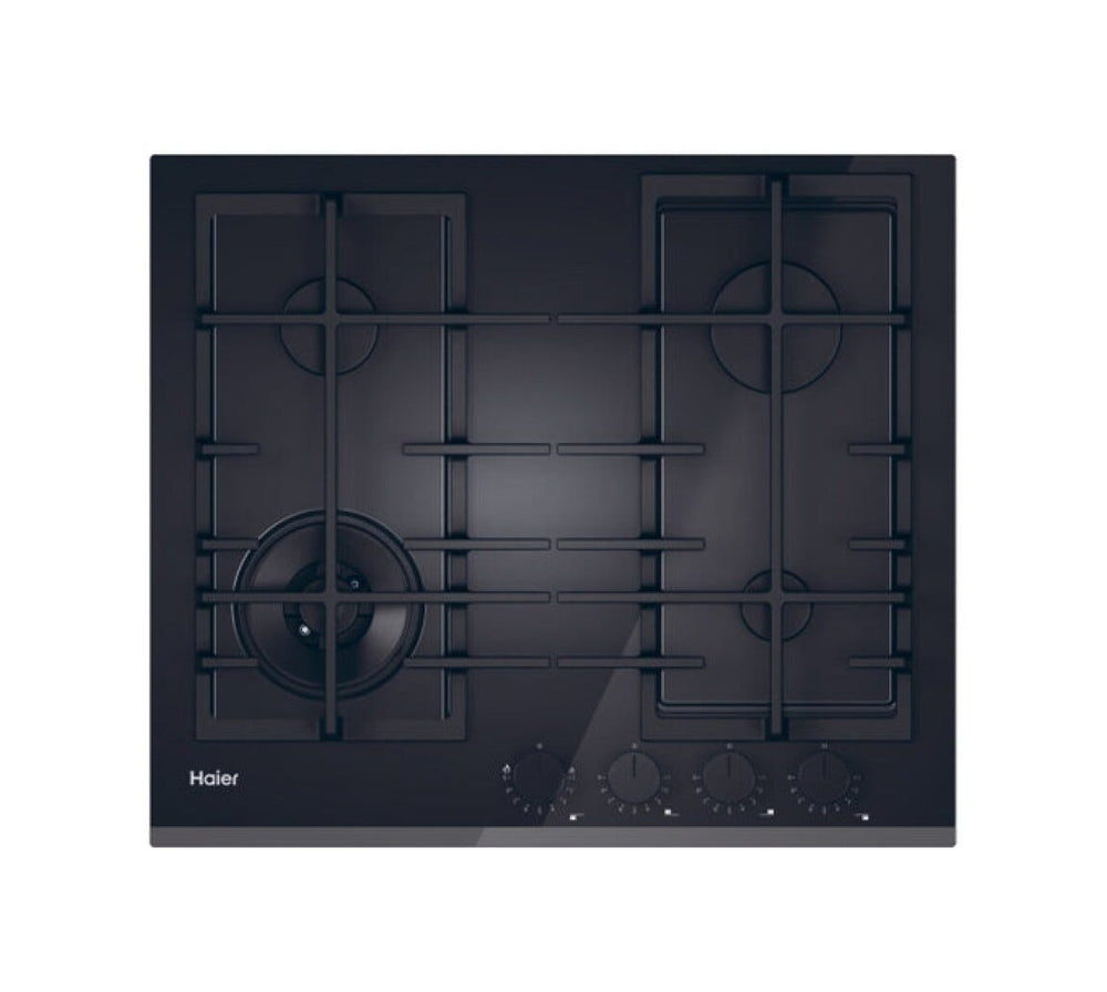 Haier HAVG6BF4TBPB Gas On Glass Serie 4 Piano cottura a gas cm. 60, 4 bruciatori, doppia corona, griglie in ghisa, vetro nero