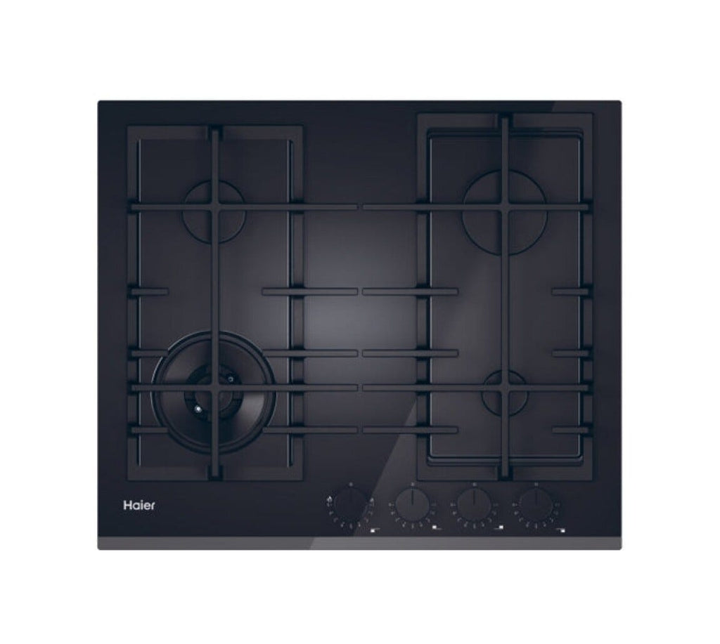 Haier HAVG6BF4TBPB Gas On Glass Serie 4 Piano cottura a gas cm. 60, 4 bruciatori, doppia corona, griglie in ghisa, vetro nero