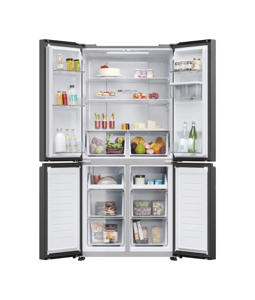 Haier HCR3818EWPT Multidoor Cube 83 Serie 3 Frigorifero con congelatore 4 porte cm. 83, capacità 463 litri, No Frost, Air Surround, dispenser acqua, nero
