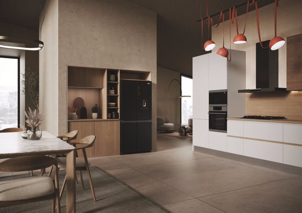 Haier HCR3818EWPT Multidoor Cube 83 Serie 3 Frigorifero con congelatore 4 porte cm. 83, capacità 463 litri, No Frost, Air Surround, dispenser acqua, nero