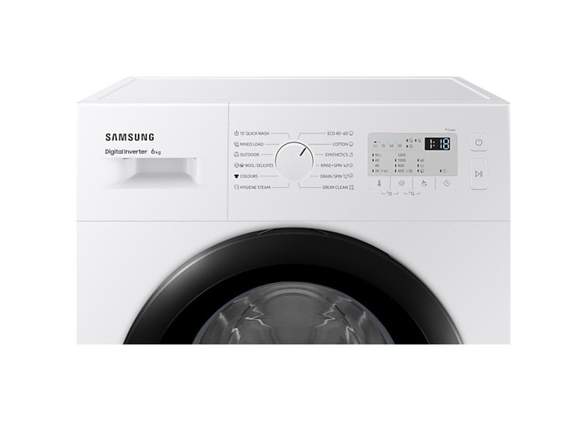 Samsung WW60A3120BH/LE Lavatrice a libera installazione, carica frontale, 6 kg, 1200 giri, Classe C, Bianca