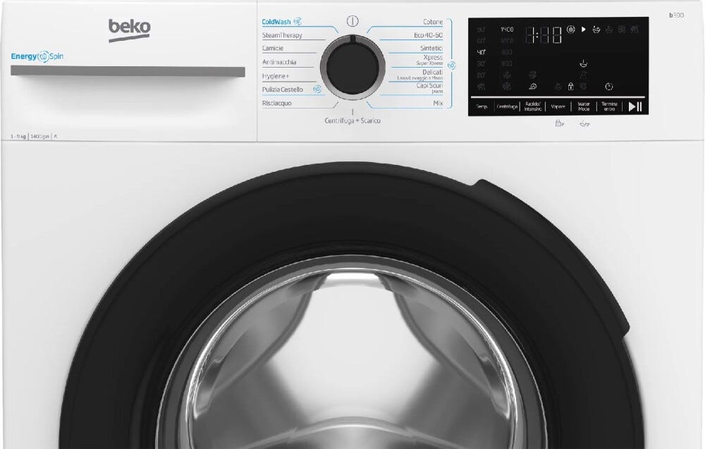 Beko BMW9149DB b300 Lavatrice a libera installazione cm. 60, capacità 9 kg, 1400 giri, SteamCure, EnergySpin, bianco