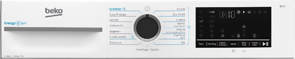 Beko BMW9149DB b300 Lavatrice a libera installazione cm. 60, capacità 9 kg, 1400 giri, SteamCure, EnergySpin, bianco