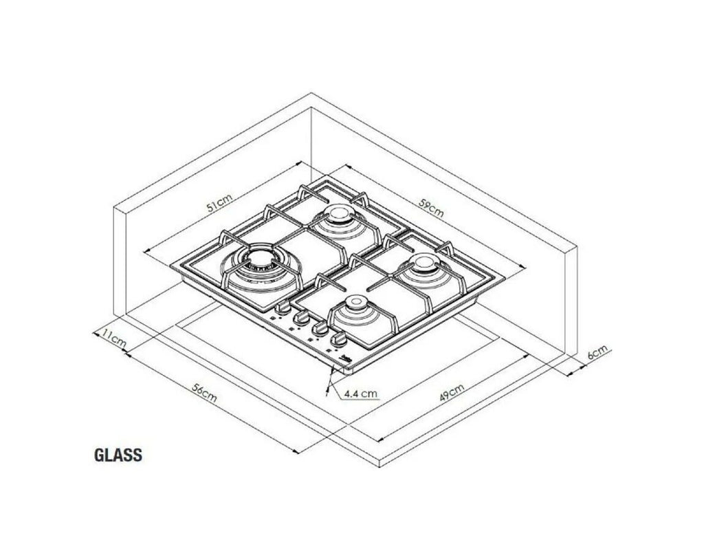 Beko HBIAG64225SBP bPRO 500 Piano cottura a gas cm. 59, 4 bruciatori gas, wok, griglie in ghisa, Extra Space, nero