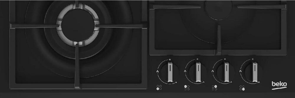 Beko HBIAG64225SBP bPRO 500 Piano cottura a gas cm. 59, 4 bruciatori gas, wok, griglie in ghisa, Extra Space, nero