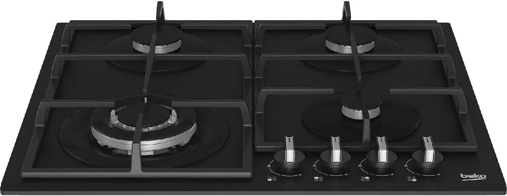 Beko HBIAG64225SBP bPRO 500 Piano cottura a gas cm. 59, 4 bruciatori gas, wok, griglie in ghisa, Extra Space, nero