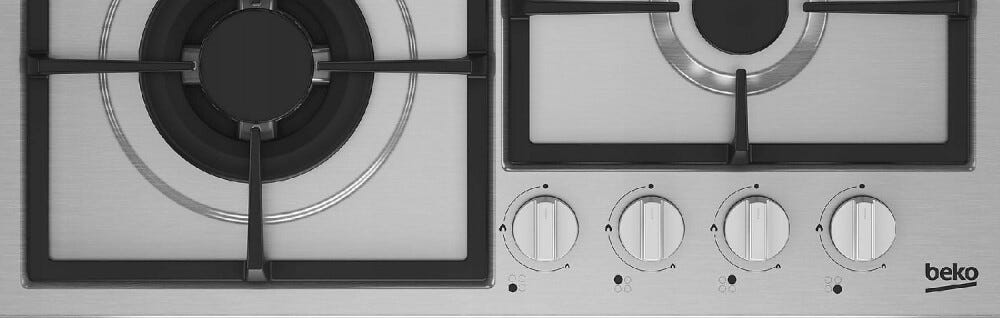 Beko HBIAG64225SXP bPRO 500 Piano cottura a gas cm. 58, 4 bruciatori gas, wok, Extra Space, griglie in ghisa, inox