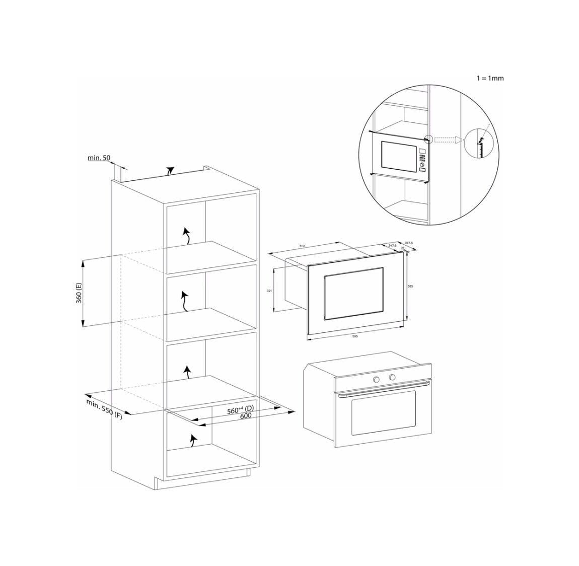 Candy CA38FL7NWXW Forno a microonde da incasso 25 L, 850 W, grill 1200 W, acciaio inox