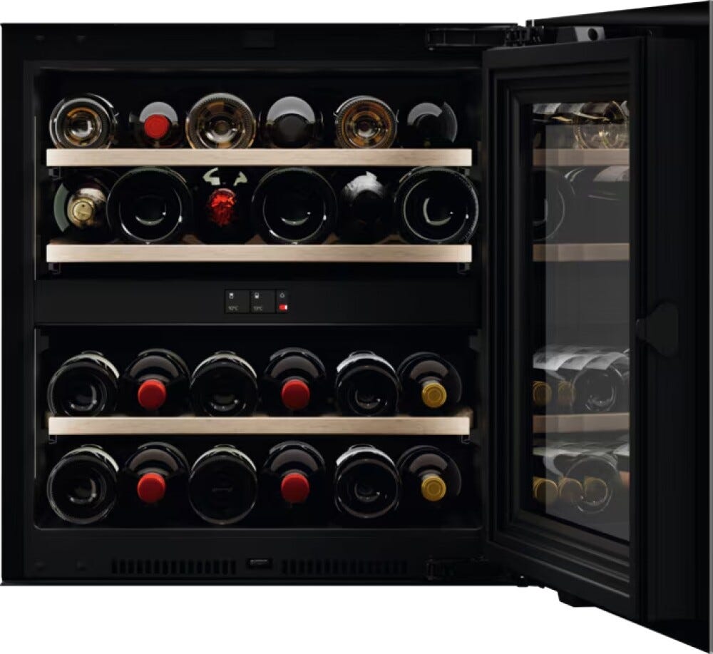 AEG AWCD280B6B Perfect Shelving 8000 Cantina vini da incasso cm. 60, altezza 59, 26 bottiglie, Dual Zone, nero