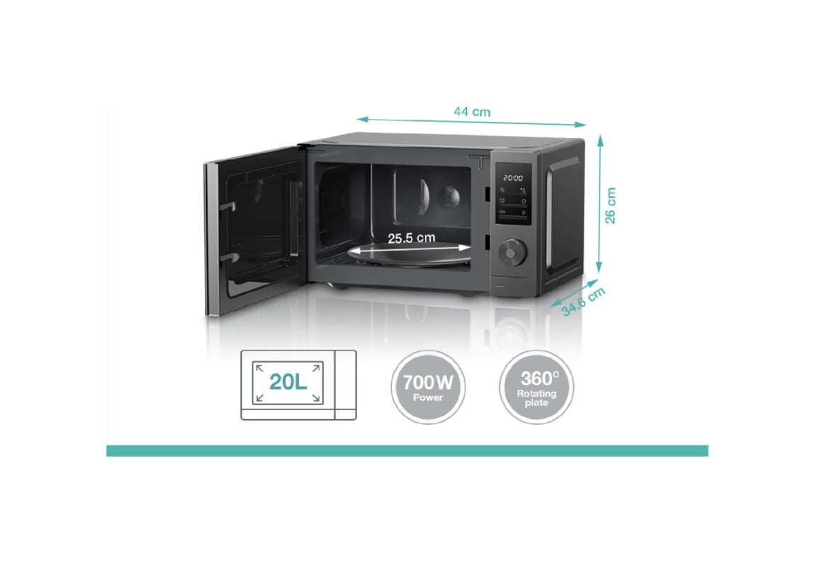 Gorenje MO20A3T4 Forno a microonde cm. 44, capacità 20 litri, 700 W, 5 livelli, AutoMenu, AquaClean, grigio/nero