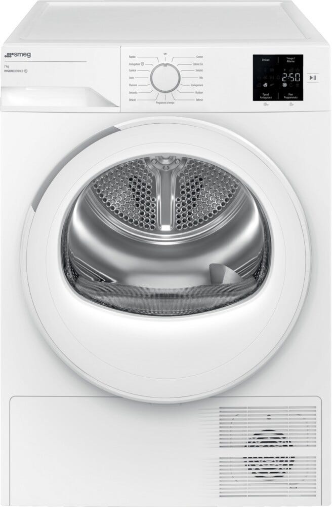 Smeg DRC07EE Nova Care Asciugatrice slim a pompa di calore, capacità 7 kg, cm. 60, profondità 46 cm, funzione Anti-Piega, bianco