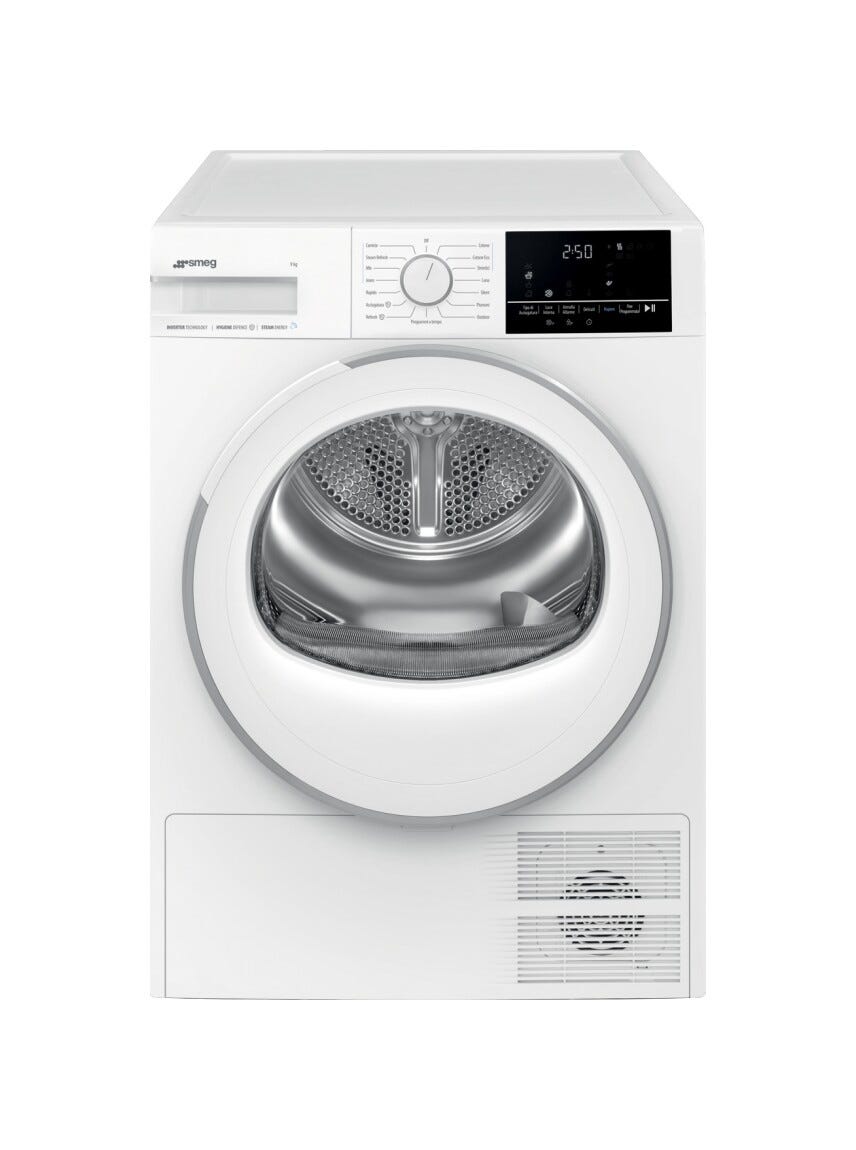 Smeg DN09SEC Nova Care Asciugatrice a pompa di calore, cm. 60, capacità 9 kg, funzione vapore, partenza differita, bianco