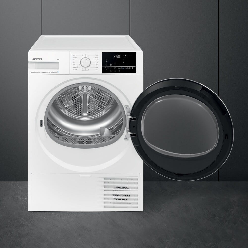 Smeg DN09SEC Nova Care Asciugatrice a pompa di calore, cm. 60, capacità 9 kg, funzione vapore, partenza differita, bianco