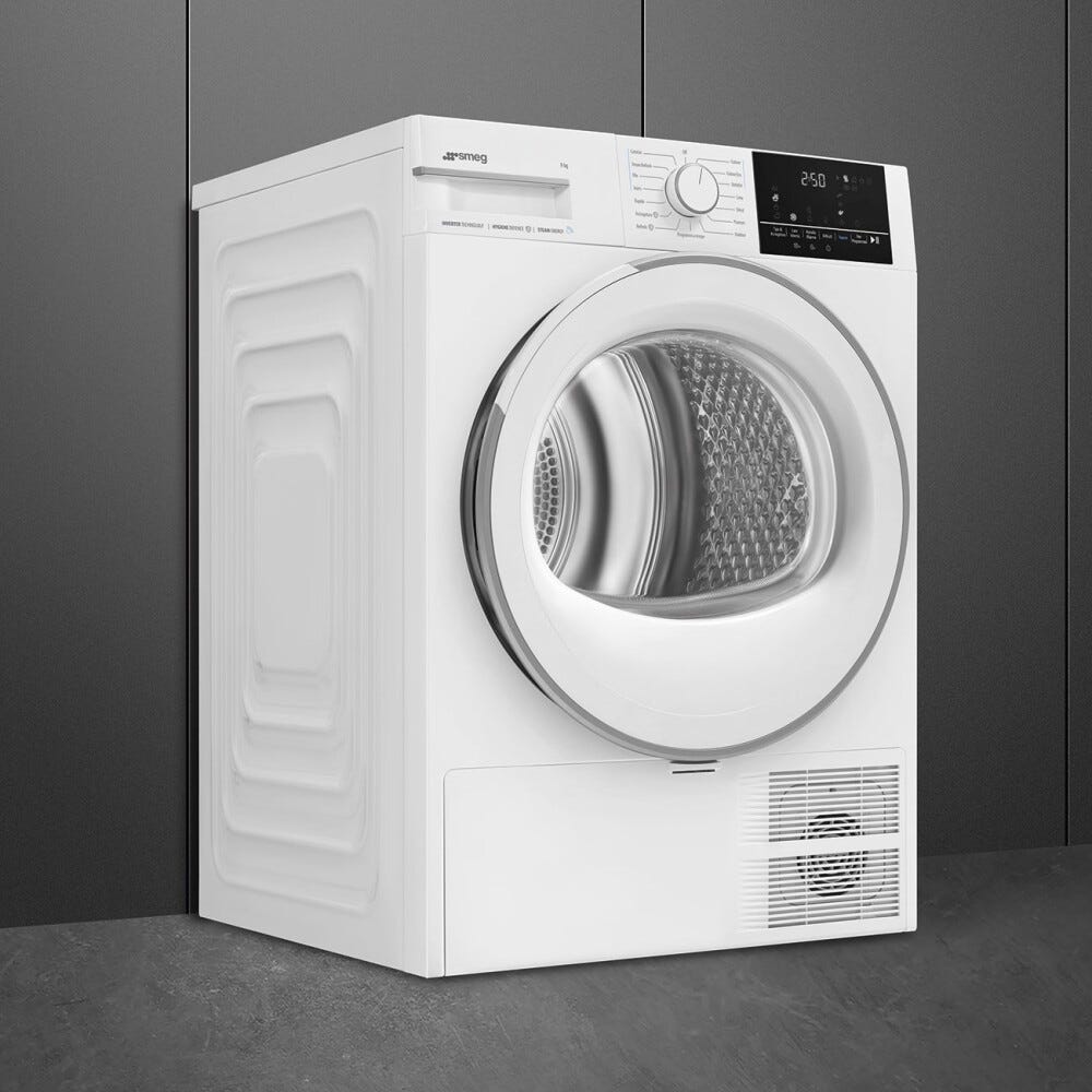 Smeg DN09SEC Nova Care Asciugatrice a pompa di calore, cm. 60, capacità 9 kg, funzione vapore, partenza differita, bianco