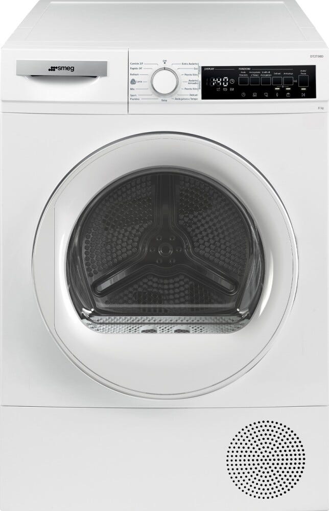 Smeg DT2T08D Asciugatrice a pompa di calore, cm. 60, capacità 8 kg, bianco