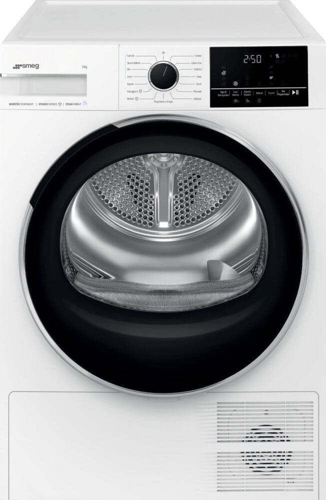 Smeg DNP08SEB Asciugatrice a pompa di calore cm. 60, capacità 8 kg, Tecnologia Steam Energy, funzione Anti-Piega, classe B, bianco