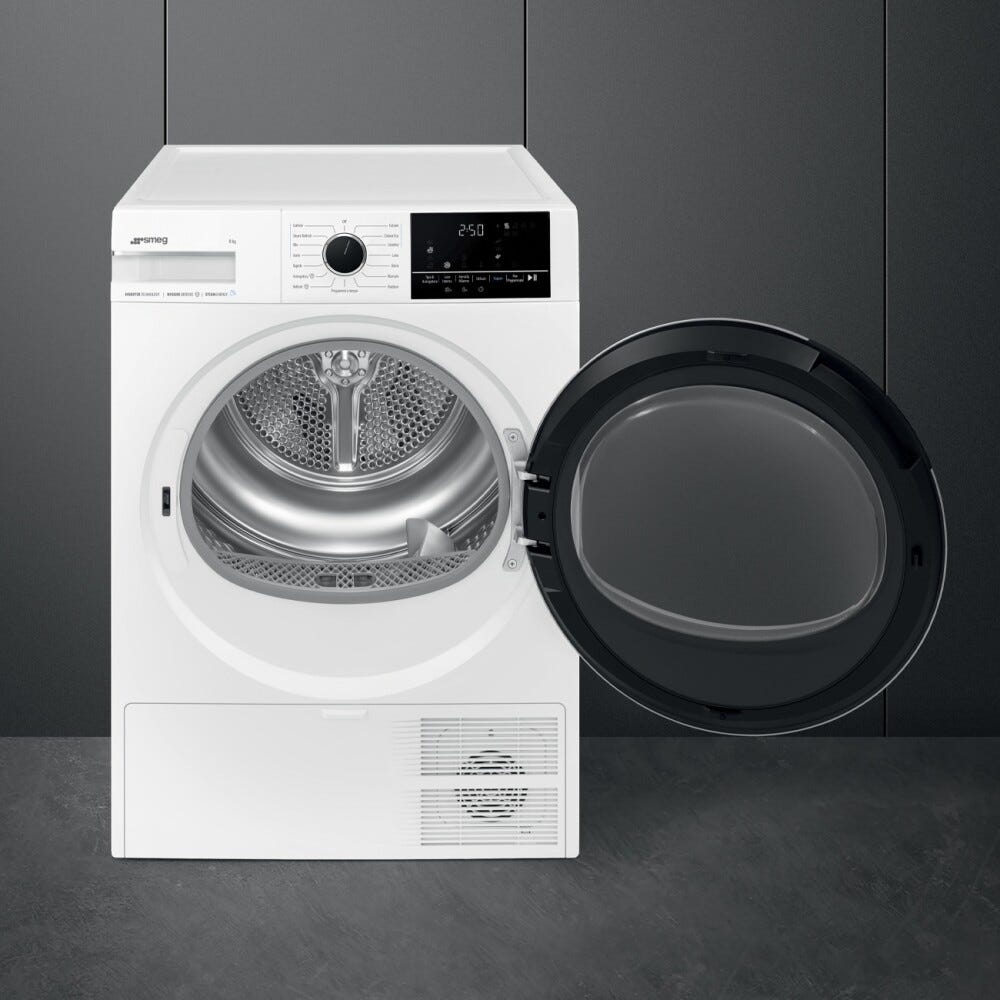Smeg DNP08SEB Asciugatrice a pompa di calore cm. 60, capacità 8 kg, Tecnologia Steam Energy, funzione Anti-Piega, classe B, bianco
