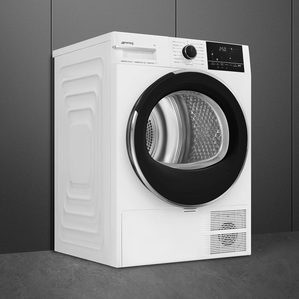 Smeg DNP08SEB Asciugatrice a pompa di calore cm. 60, capacità 8 kg, Tecnologia Steam Energy, funzione Anti-Piega, classe B, bianco