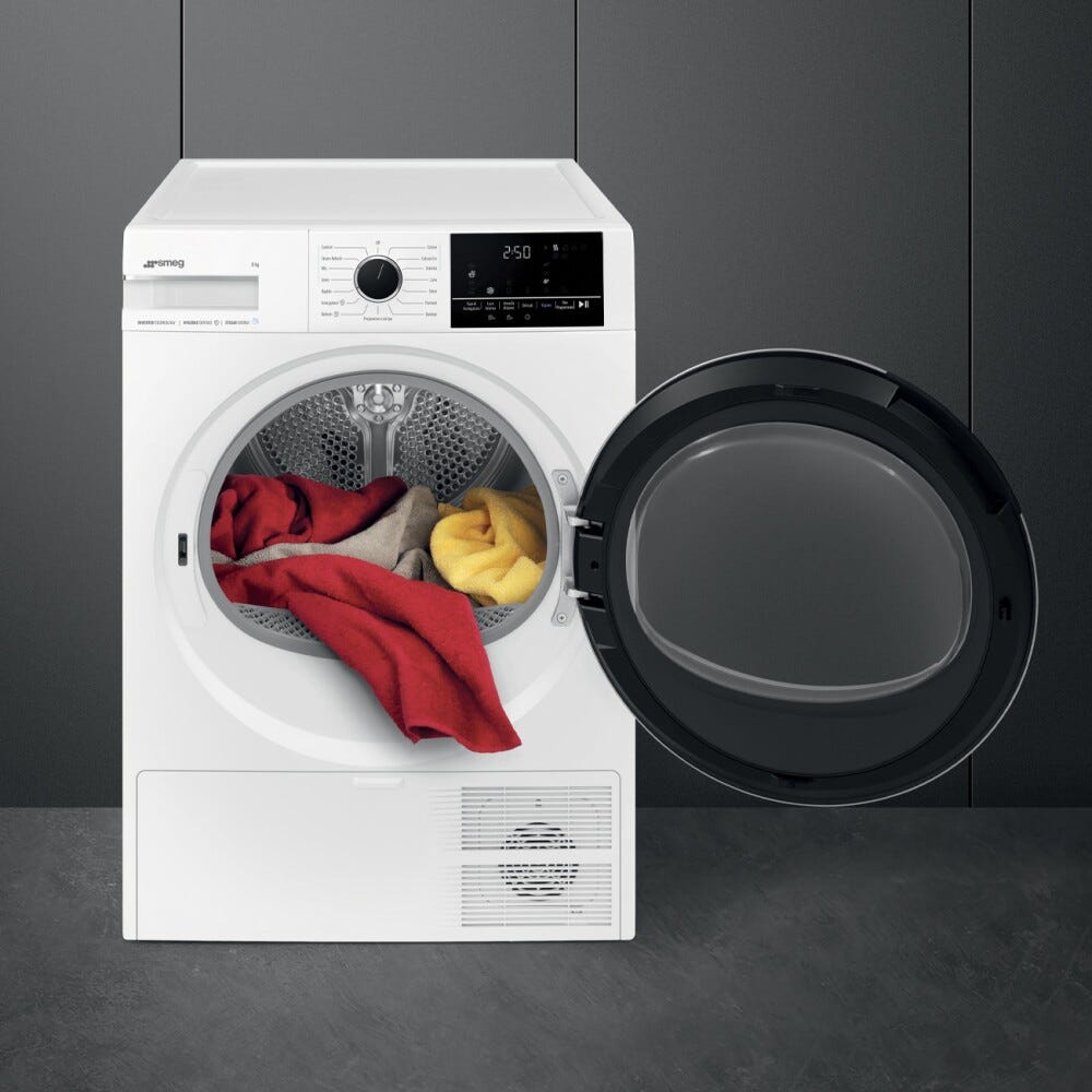 Smeg DNP08SEB Asciugatrice a pompa di calore cm. 60, capacità 8 kg, Tecnologia Steam Energy, funzione Anti-Piega, classe B, bianco