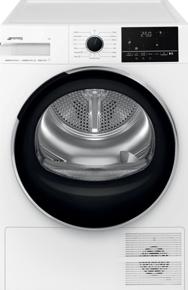Smeg DNP09SEB Nova Care Asciugatrice a pompa di calore, cm. 60, capacità 9 kg, Tecnologia Steam Energy, bianco