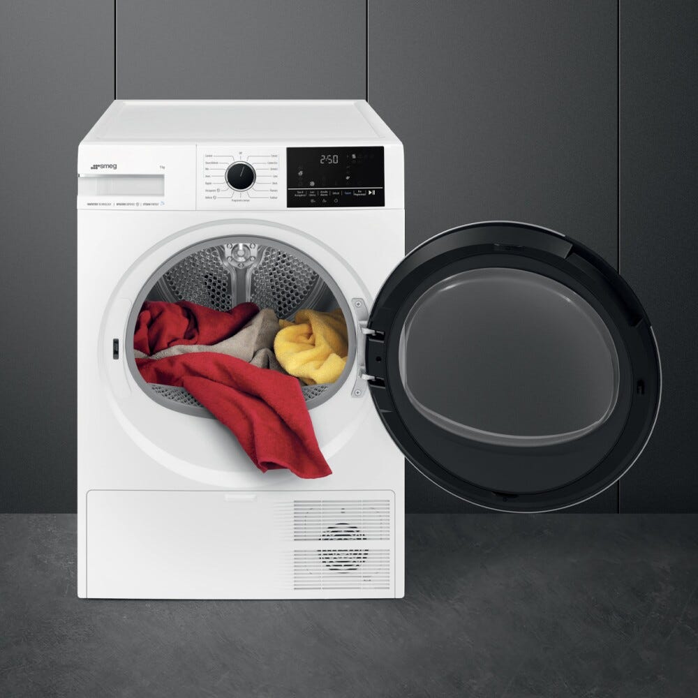 Smeg DNP09SEB Nova Care Asciugatrice a pompa di calore, cm. 60, capacità 9 kg, Tecnologia Steam Energy, bianco