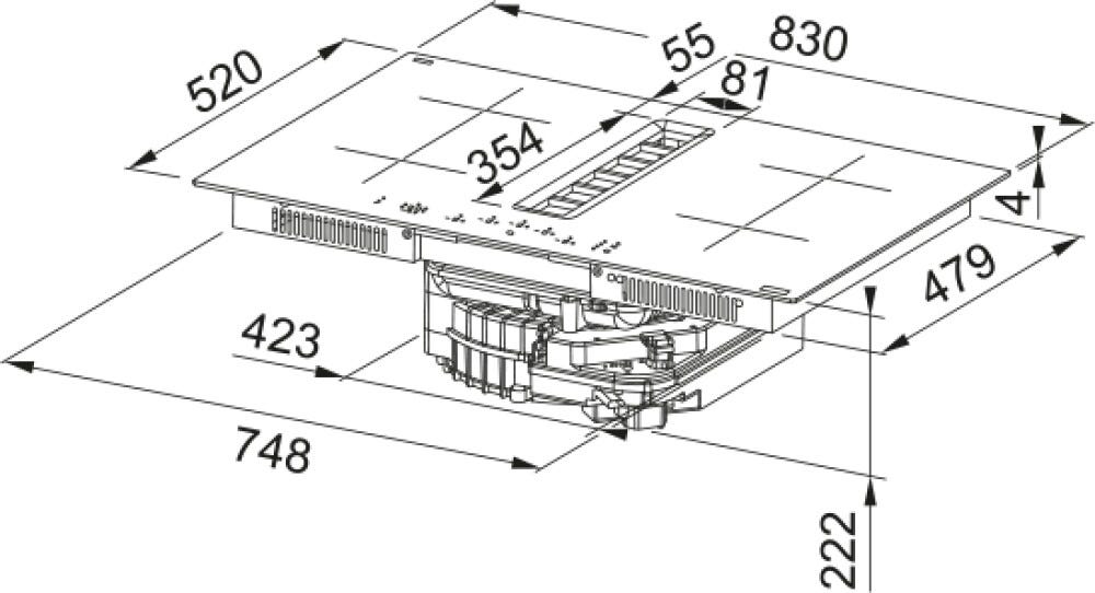 Franke FMA 8372 4RC HI MARIS Piano cottura induzione cm. 83 con cappa integrata, 680 m³/h, vetro nero