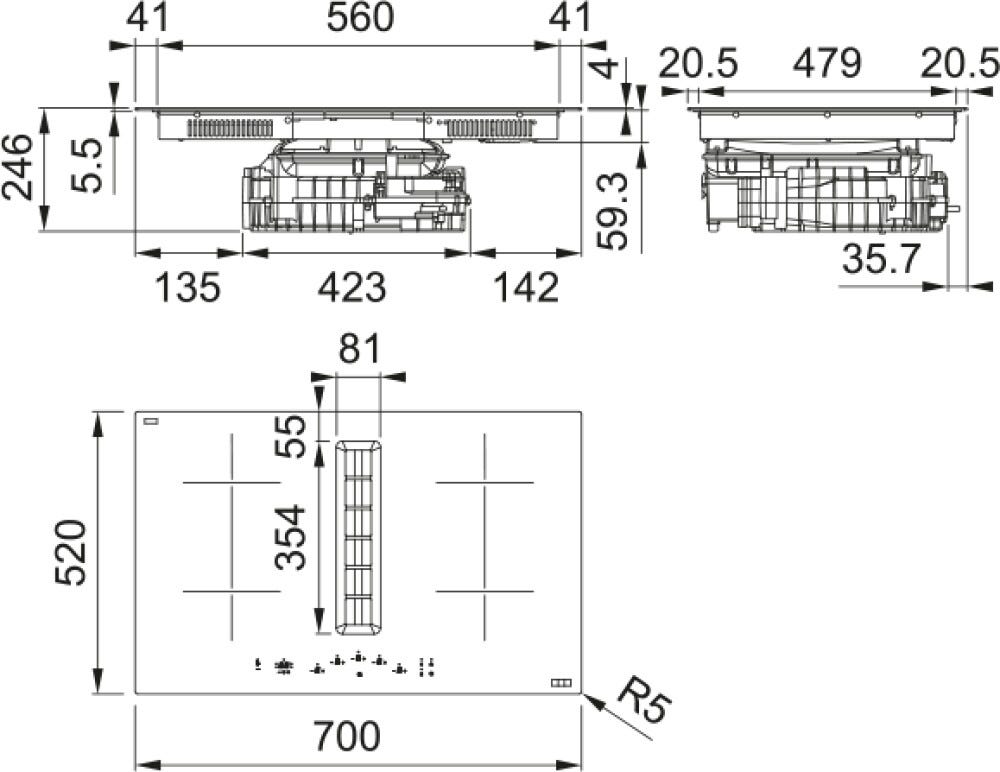 Franke FSM 7072 4RC HI SMART Piano cottura induzione cm. 70 con cappa integrata, 680 m³/h, vetro nero