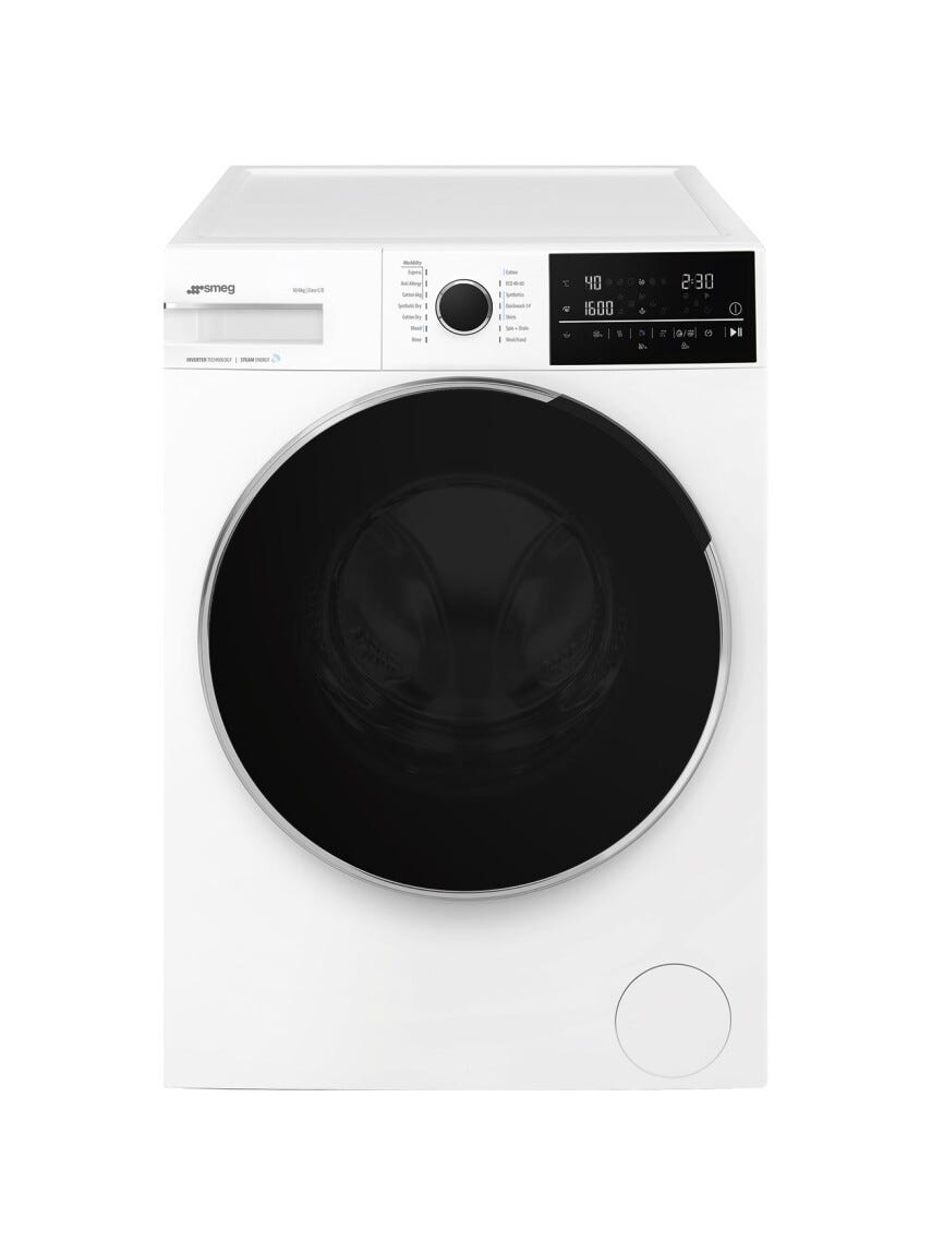 Smeg WDN064SLDIN NovaCare Lavasciuga cm. 60, lavaggio 10 kg, asciugatura 6 kg, 1400 rpm, partenza differita, Tecnologia Steam Energy, bianco, oblò nero
