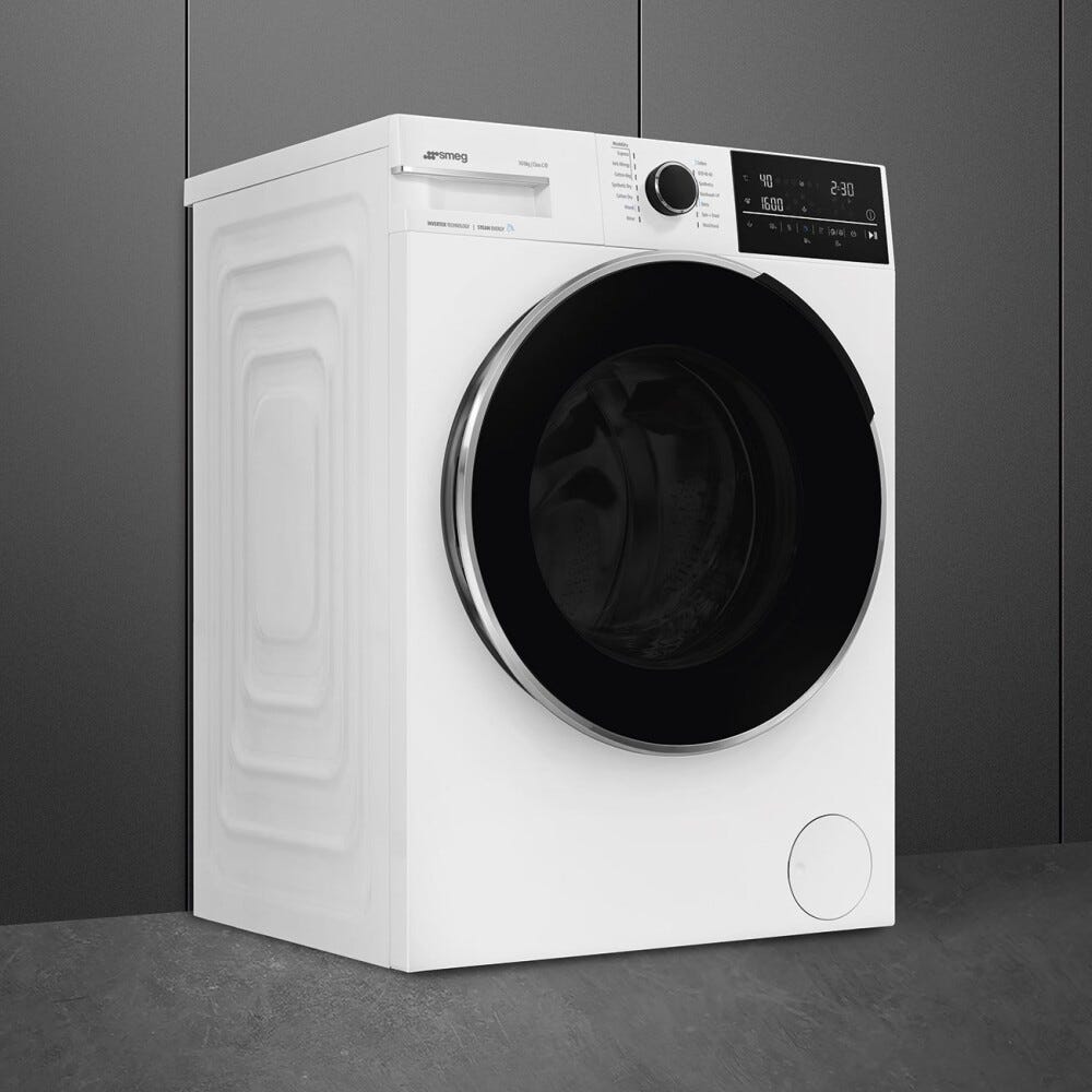 Smeg WDN064SLDIN NovaCare Lavasciuga cm. 60, lavaggio 10 kg, asciugatura 6 kg, 1400 rpm, partenza differita, Tecnologia Steam Energy, bianco, oblò nero
