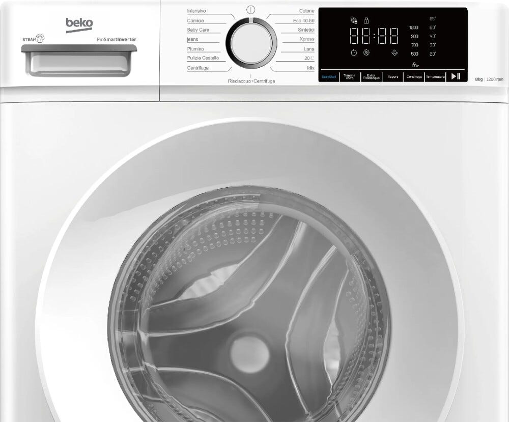 Beko BMX8126DW b300 Lavatrice cm. 60, capacità 8 kg, 1200 giri, SteamCure®, 15 programmi, bianco