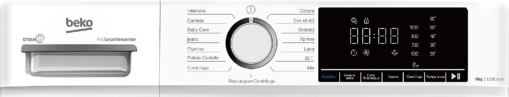 Beko BMX8126DW b300 Lavatrice cm. 60, capacità 8 kg, 1200 giri, SteamCure®, 15 programmi, bianco