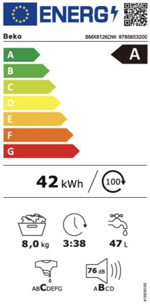 Beko BMX8126DW b300 Lavatrice cm. 60, capacità 8 kg, 1200 giri, SteamCure®, 15 programmi, bianco