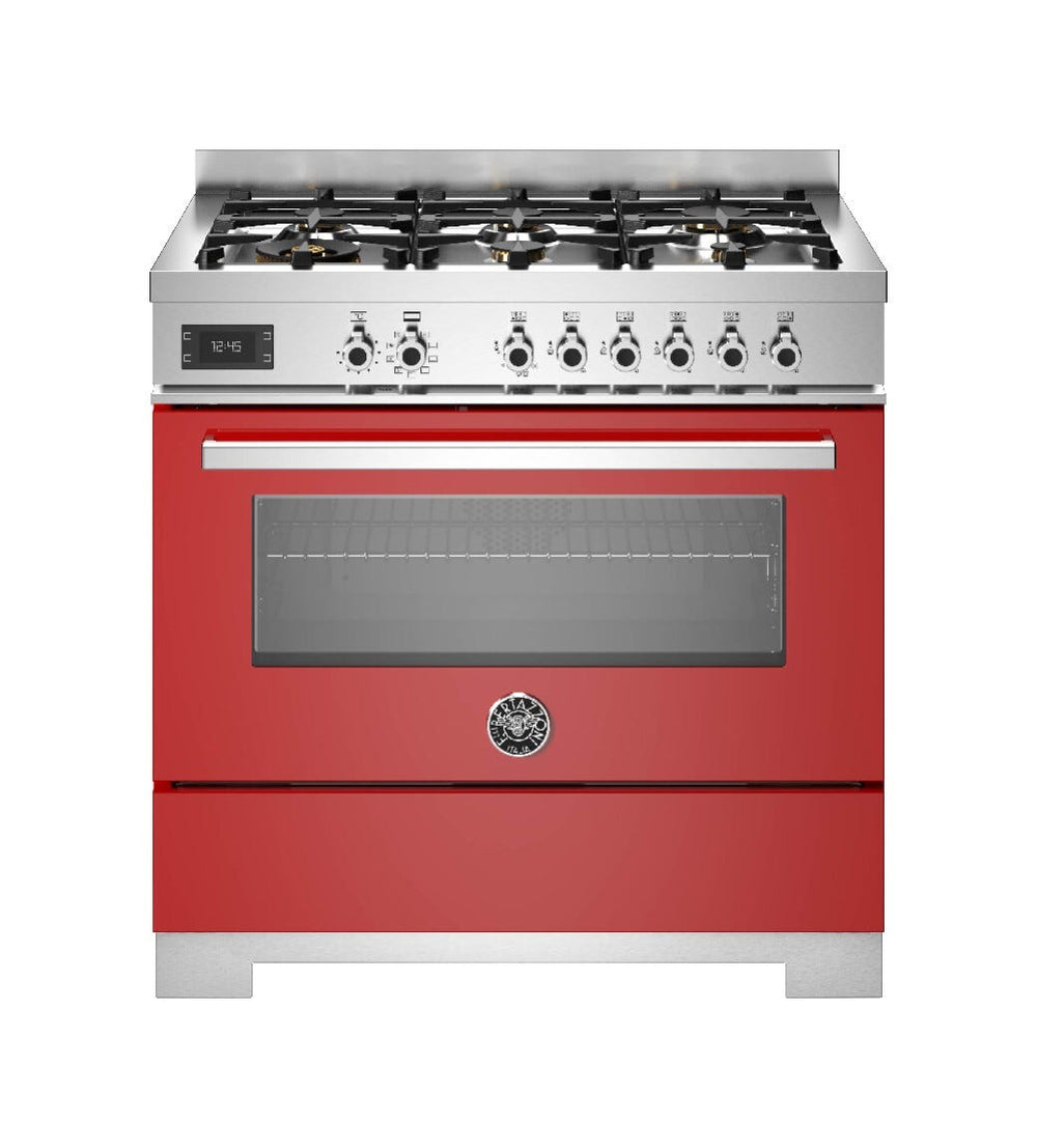 Bertazzoni PRO96L1EROT2 Professional Cucina da appoggio 90 cm, 6 fuochi a gas, forno elettrico multifunzione 103 L, rosso