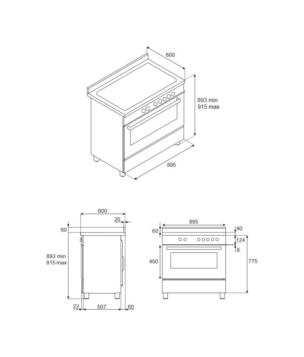Bertazzoni PRO96L1EROT2 Professional Cucina da appoggio 90 cm, 6 fuochi a gas, forno elettrico multifunzione 103 L, rosso